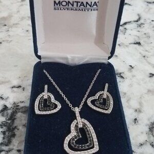 🖤🤍 NWT Double Swinging Heart Necklace Set from Montana Silversmiths 🖤🤍